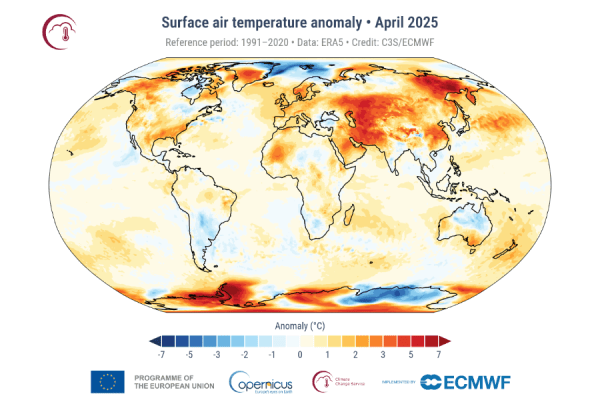 April 2025 was the second-warmest April on record, on a global level, new data from the Copernicus Climate Change Service (C3S) has found.