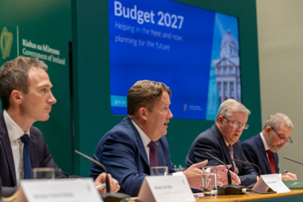 Budget 2027 press conference of the Department of Climate, Energy and the Environment & Department of Transport with t Minister for Transport Darragh O Brien , Minister of State special responsibility for Employment, Small Business and Retail and Circular Economy Alan Dillon, Minister of State with special responsibility for Fisheries and for the Marine Timmy Dooley , Minister of State with responsibility for International and Road Transport, Logistics, Rail and Ports Sean Canney, Minister of State with special responsibility for Community Development and Charities and for Rural Transport Jerry Buttimer